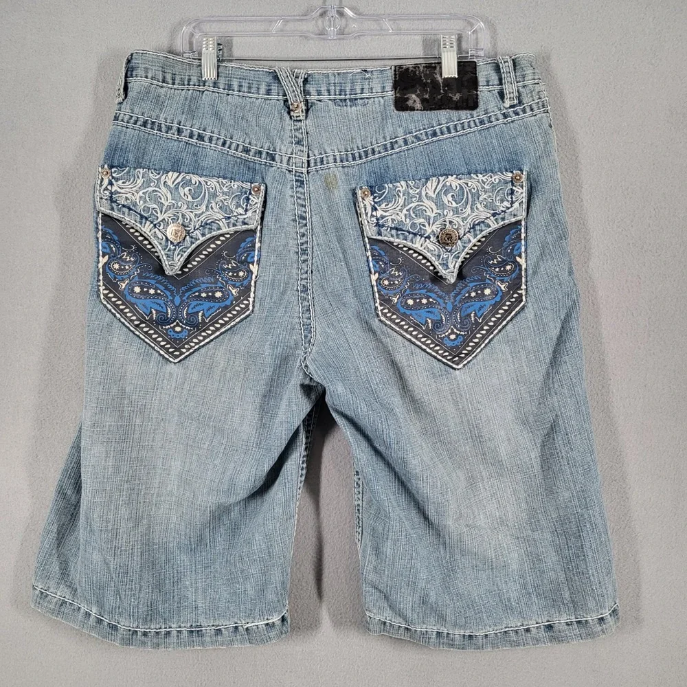 Delf Shorts Men's 38 Blue Denim‎ Cargo Embellished Pockets Casual Baggy Y2K